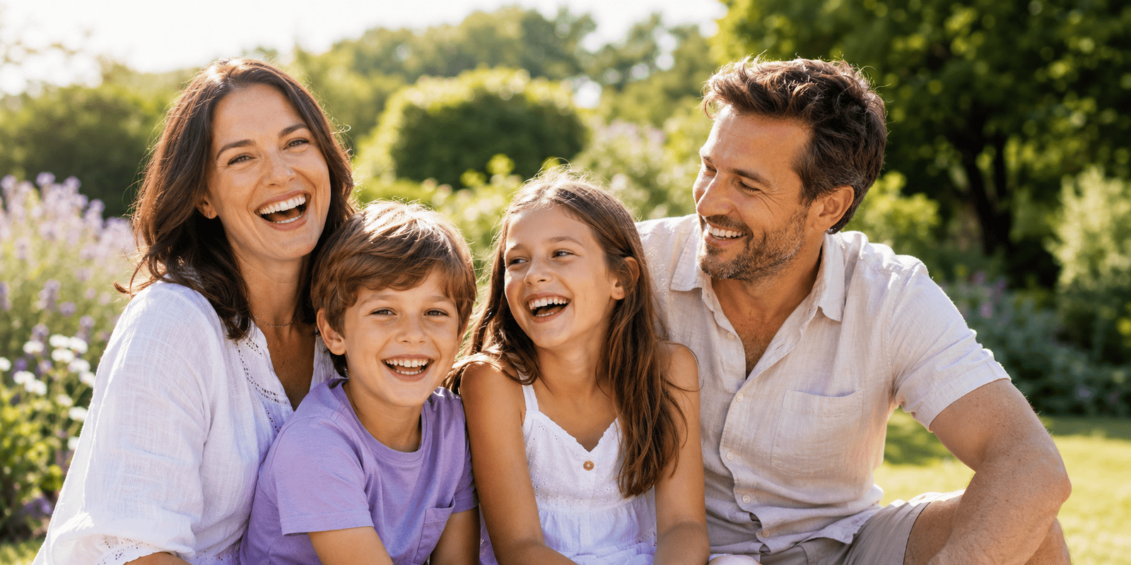 A smiling family outdoors